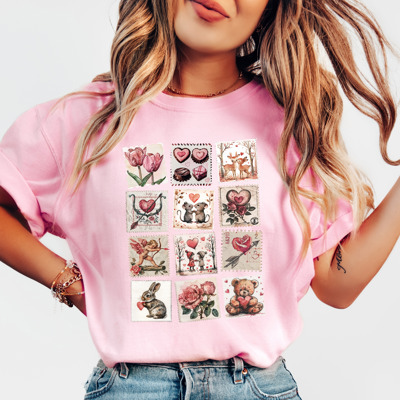 Vintage Pink Valentine Stamps Comfort Colors Tee