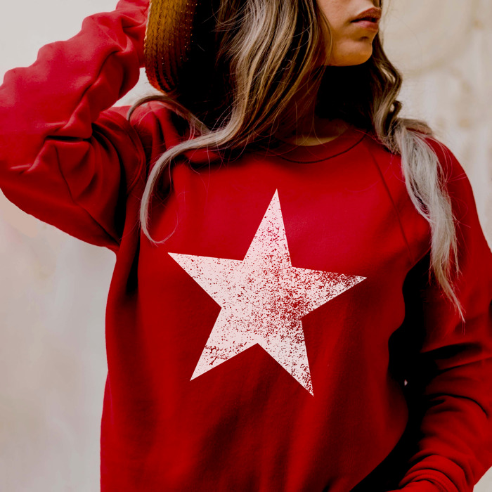 Bella Canvas Distressed Star Patriotic Fleece Sweater – Cozy Bonfire Sweatshirt for 4th of July