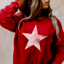 Small Red (Raglan Sleeve) Bella Canvas Distressed Star Patriotic Fleece Sweater – Cozy Bonfire Sweatshirt for 4th of July