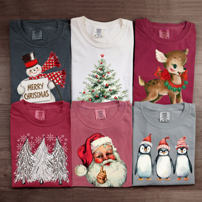Vintage Christmas T-Shirts – Retro Holiday Tees with Santa, Snowman, Reindeer, and Festive Nostalgia