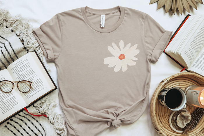 Watercolor Daisy Pocket Wildflower Bella Canvas Tee