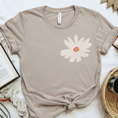 Watercolor Daisy Pocket Wildflower Bella Canvas Tee