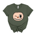 Small (UNISEX) Wink Face: Military Green Trendy Cute Character Monster Group Costume Tee – Funny Teacher Shirt, Spooky School Event Outfit, Fall Top