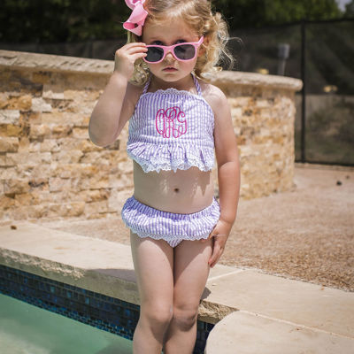 Seersucker Bikini Swimsuit | Monogrammed | 6 Colors | Sizes 12M-10Y