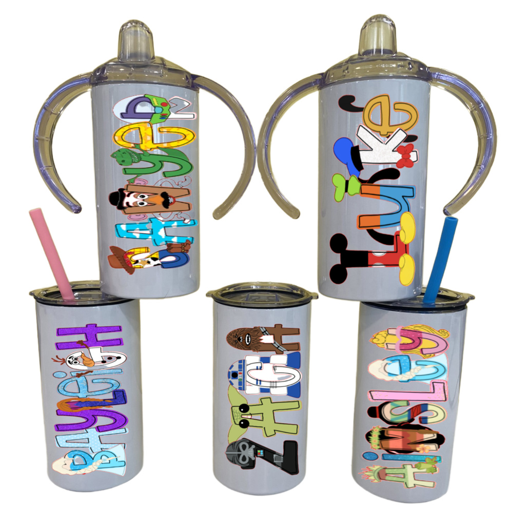 Personalized Character Sippy Cup | 2 Lids | 27 Characters