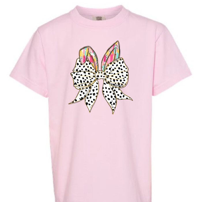Croquette Bow With Bunny Ears Easter Tee Kids