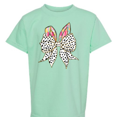 Croquette Bow With Bunny Ears Easter Tee Kids
