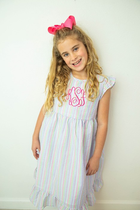 Seersucker Dress | Monogrammed |10 Colors | Sizes 12M-10Y