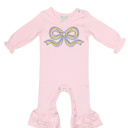  Mardi Gras Embroidered Long Ruffle Romper | 3Designs |Sizes 3M-2T