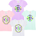  Mardi Gras Embroidered Monogram Tee | Sizes 2T-12Y