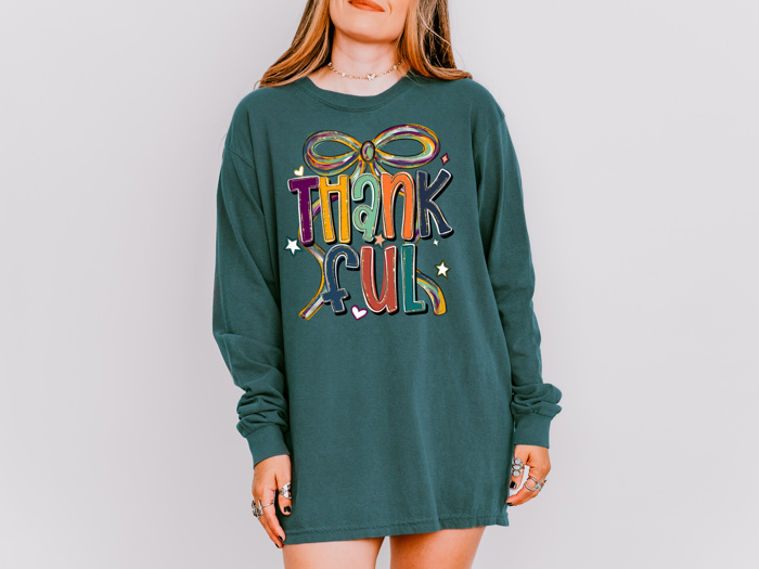 Thankful Thanksgiving Tee Bow Comfort Color Adult | 3 Color Options