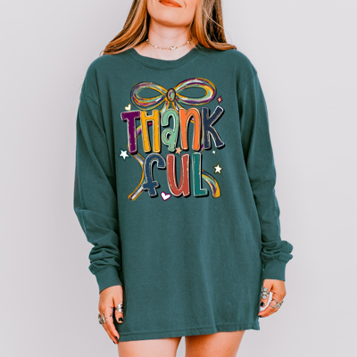 Thankful Thanksgiving Tee Bow Comfort Color Adult | 3 Color Options