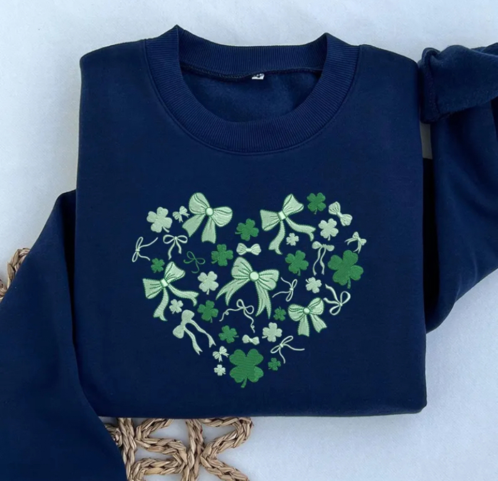 Cover and Bows Heart Embroidered St. Patrick's Day Sweatshirt