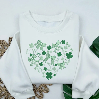 Cover and Bows Heart Embroidered St. Patrick's Day Sweatshirt