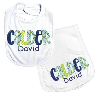 Personalized Alphabet Soup Bib and Burp Combo