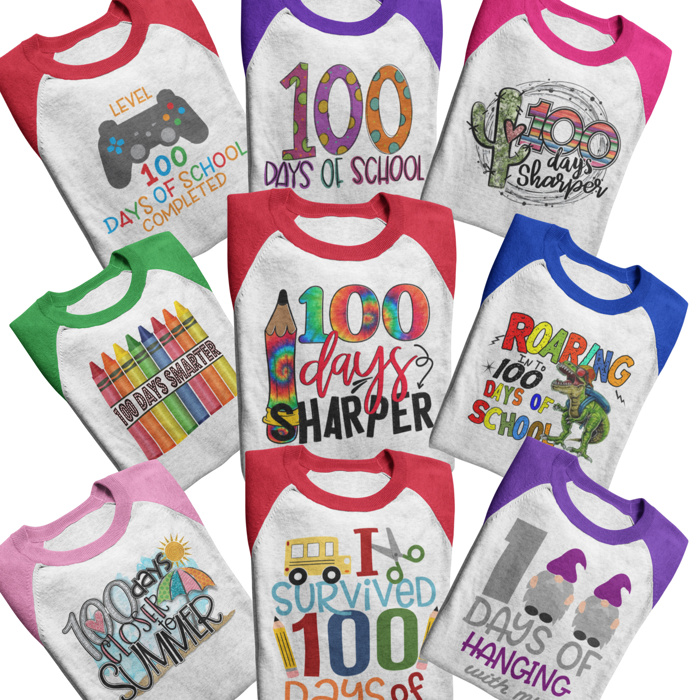 100th Day of School Raglan Tee Adult Sizes | 12 Designs