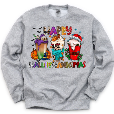 HalloThanksMas Sweatshirt Coffee Holiday