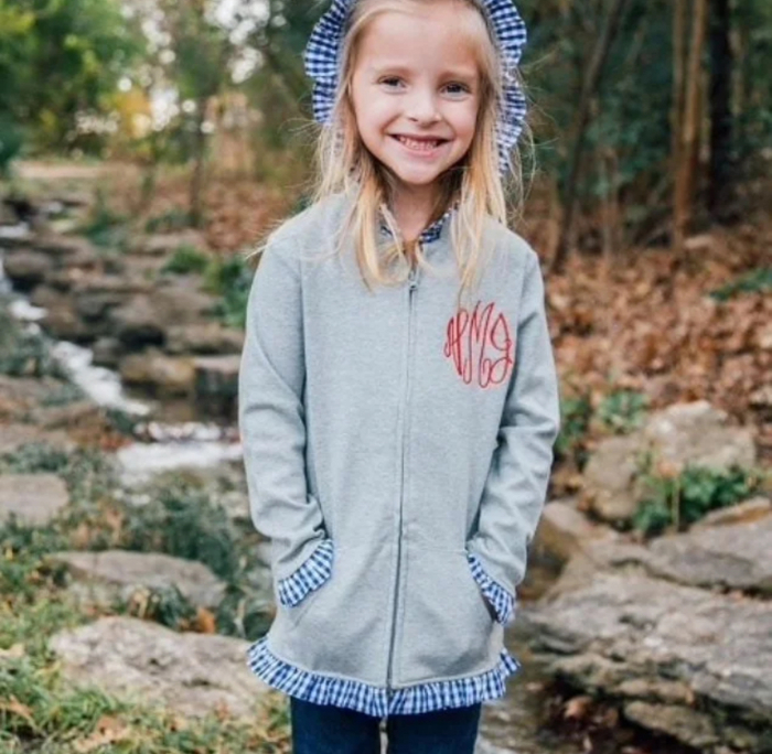 Gingham Trimmed Ruffle Jacket Monogramed | 8 Colors