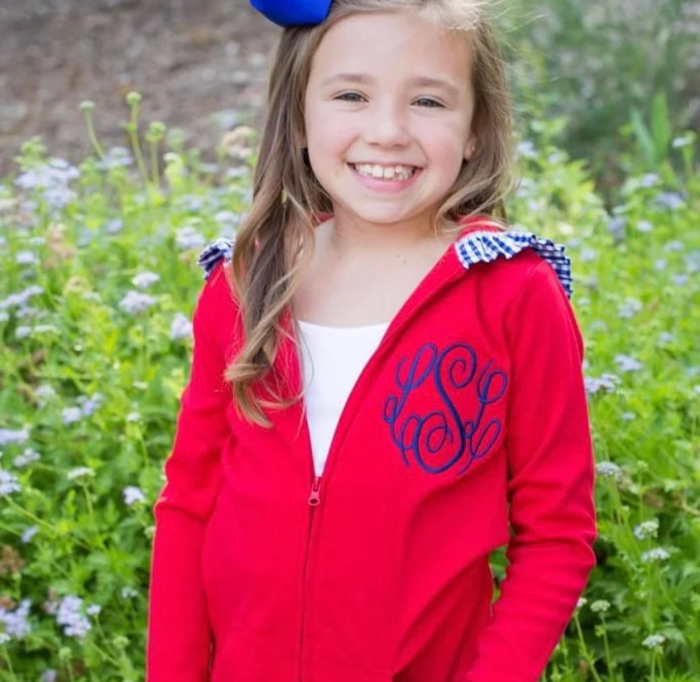 Gingham Trimmed Ruffle Jacket Monogramed | 8 Colors