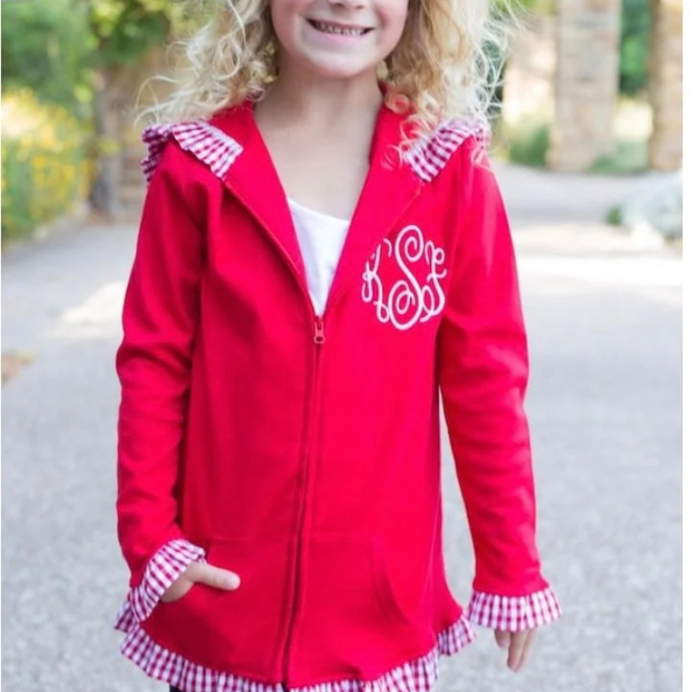 Gingham Trimmed Ruffle Jacket Monogramed | 8 Colors