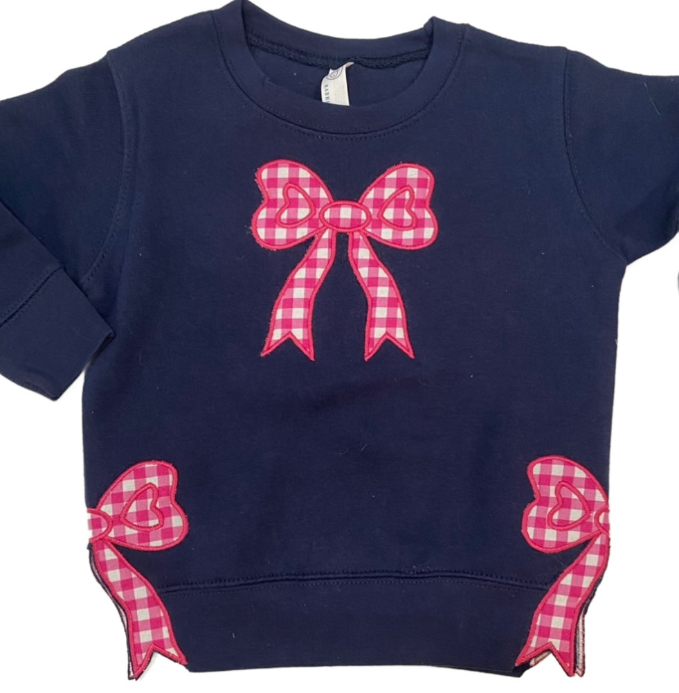 Split Bow Gingham Applique Sweatshirt Adult | 6 Color Options