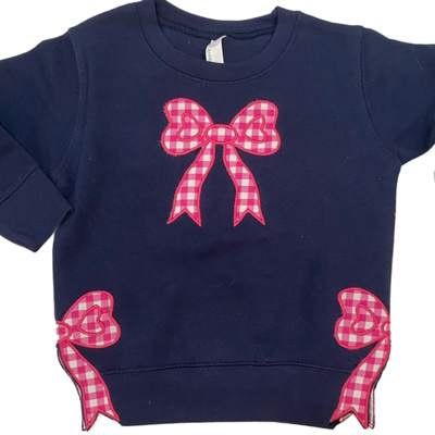 Split Bow Gingham Applique Sweatshirt Toddler | 6 Color Options