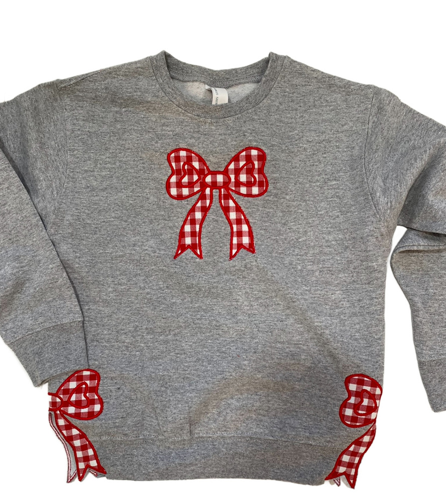 Split Bow Gingham Applique Sweatshirt Toddler | 6 Color Options