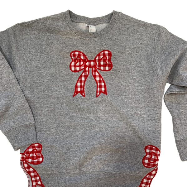 Split Bow Gingham Applique Sweatshirt Adult | 6 Color Options