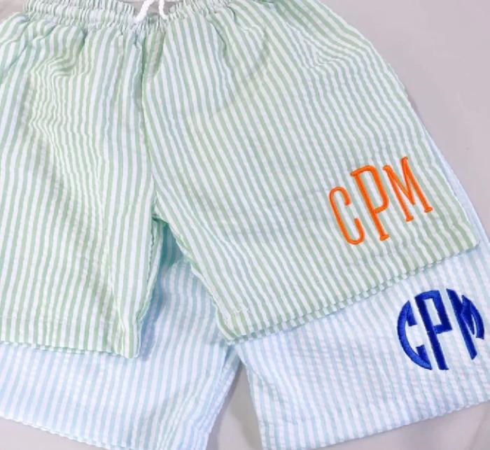 Seersucker Trunks | Monogrammed | 6 Colors | Sizes 12M-10Y