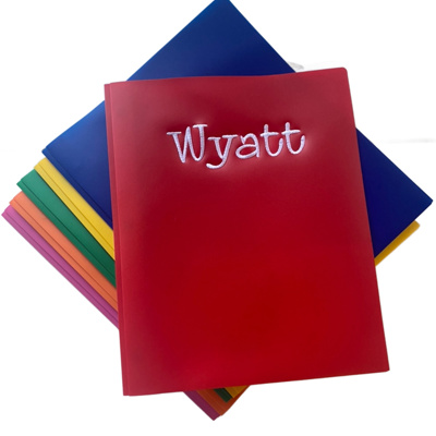 Personalized Embroidered School Folders| 6 for $36