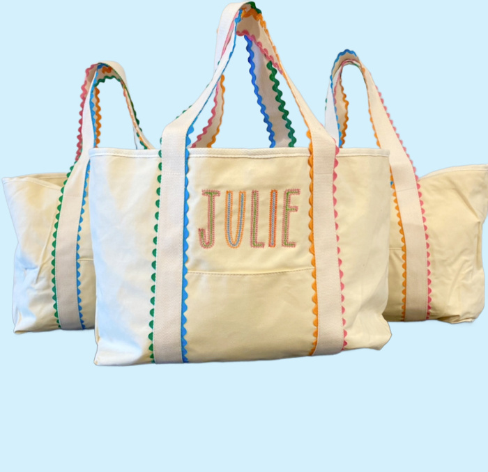 Personalized Ric Rac Tote Bag Embroidered