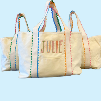 Personalized Ric Rac Tote Bag Embroidered