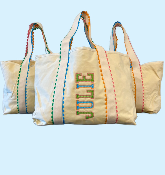 Personalized Ric Rac Tote Bag Embroidered