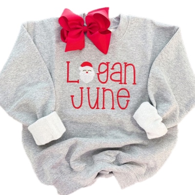 Santa Embroidered Name Sweatshirt | Sizes 2T-12Y