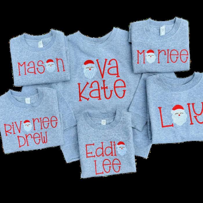 Santa Embroidered Name Sweatshirt | Sizes 2T-12Y