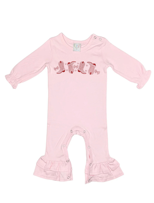 Valentine Embroidered Long Ruffle Romper | 3Designs |Sizes 3M-2T