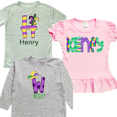 Mardi Gras Name Tee Personalized  Sizes 2T-10Y | 7 Alphas