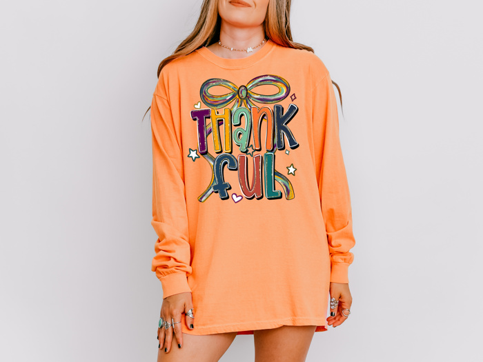 Thankful Thanksgiving Tee Bow Comfort Color Adult | 3 Color Options