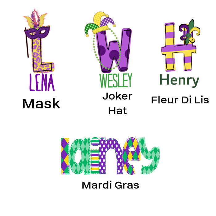 Mardi Gras Name Tee Personalized  Sizes 2T-10Y | 7 Alphas