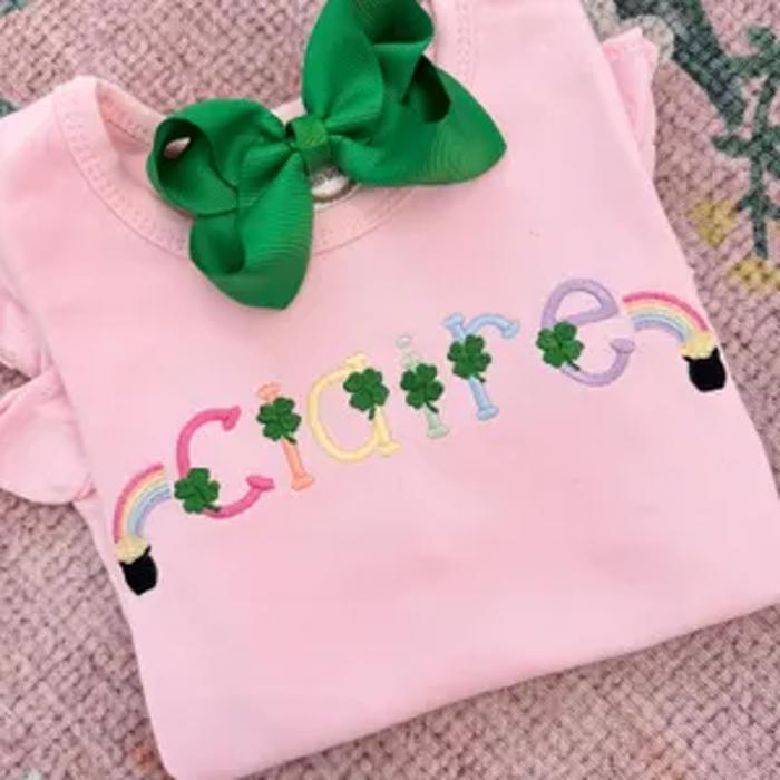 Rainbow Clover Name Sweatshirt St. Patrick's Day Personalized | Sizes 2T-12Y