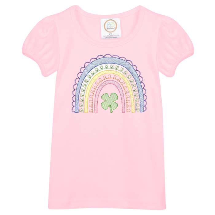 Clover Rainbow St. Patrick's Day Embroidered Tee |2T-12Y