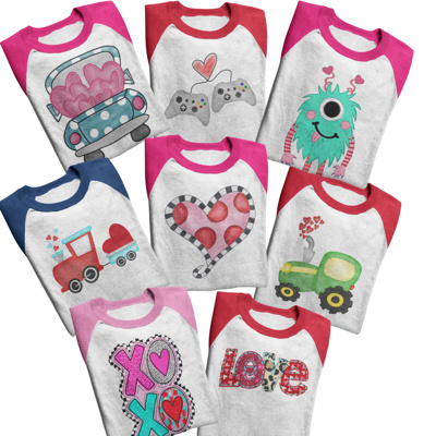 Valentine Raglan Tees Toddler and Kids Sizes | 21 Designs