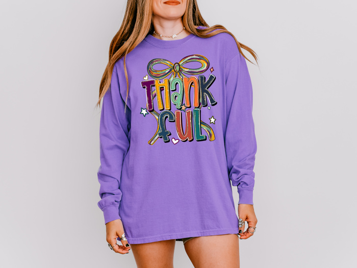 Thankful Thanksgiving Tee Bow Comfort Color Adult | 3 Color Options
