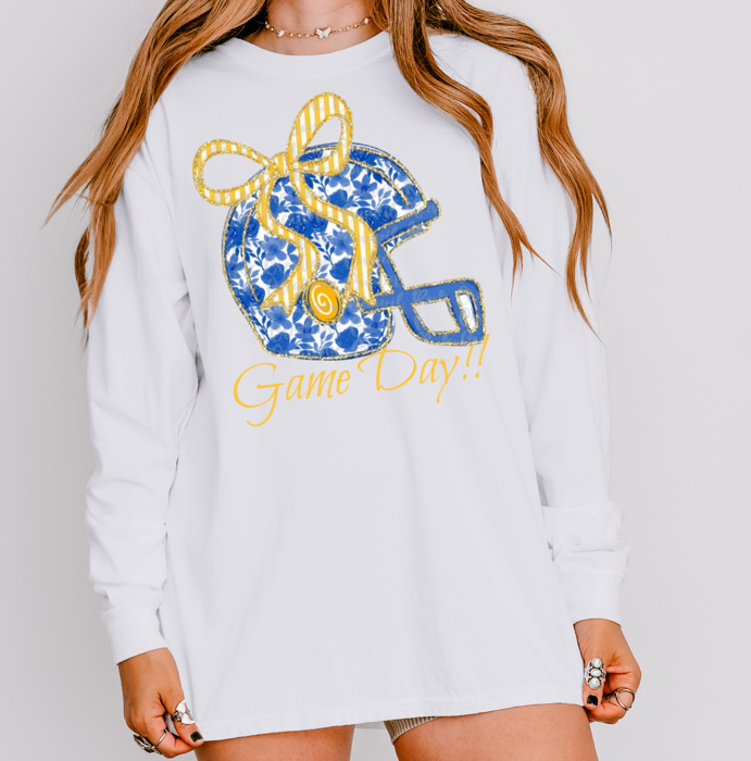 Floral Football Helmet Spirit Tee Adult | 10 Color Options