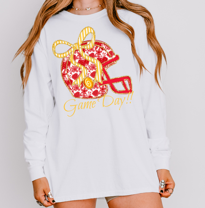 Floral Football Helmet Spirit Tee Adult | 10 Color Options