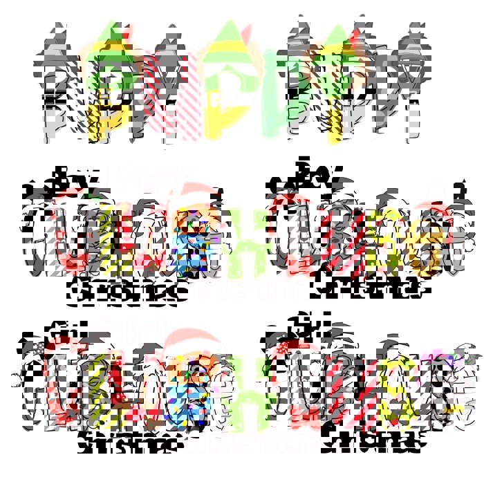 Holiday Name Tee Personalized Christmas Theme and Character | Sizes 2T-10Y | 8 Alphas