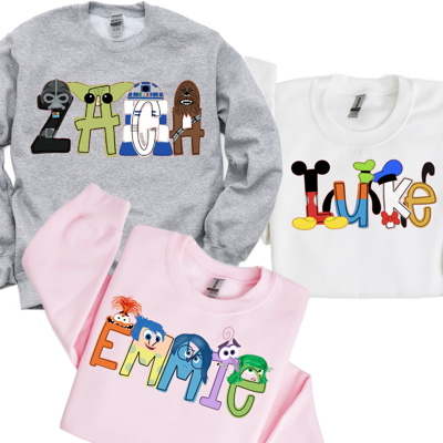 Character Vacation Personalized Sweatshirt | Sizes 2T-12Y | 26 Character Choices