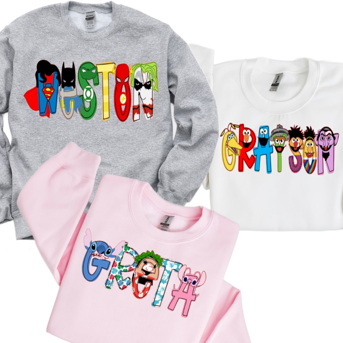 Character Vacation Personalized Sweatshirt | Sizes 2T-12Y | 26 Character Choices