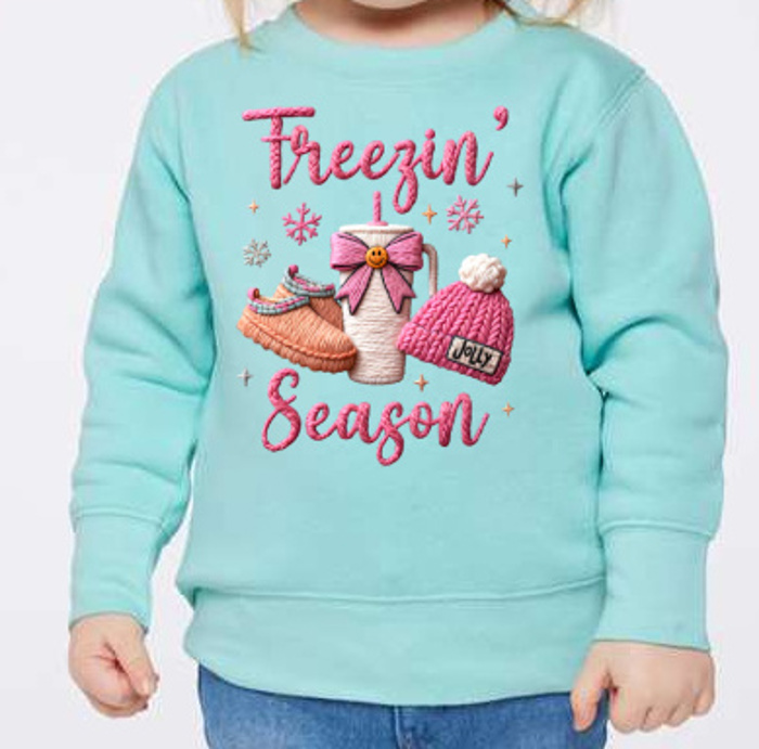 Freezin' Season Sweatshirt Yarn Design Cozy Season | Sizes 2T-7Y