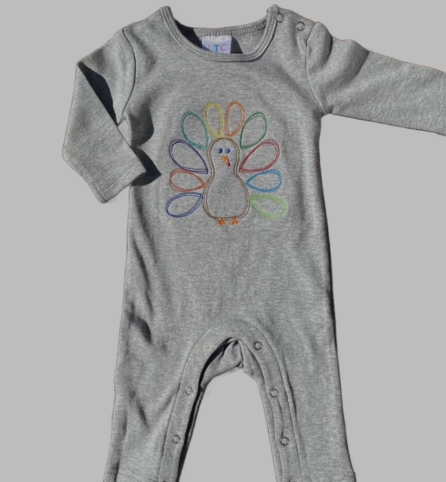 Turkey Embroidered Romper Thanksgiving | 2 Colors | Sizes 3M-3Y